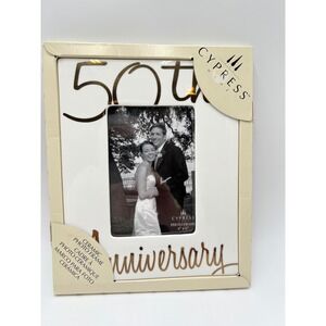 Cypress Home 50th Anniversary Ceramic Photo Frame Holds 4x6 Picture Gold Script